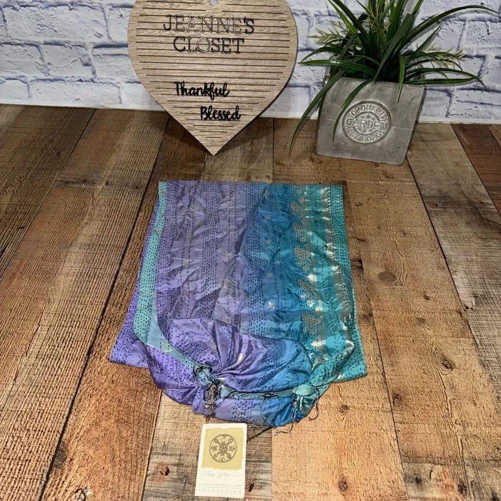 Kantha Infinity Scarf boho village artisan New With Tags Handcrafted Purple Teal